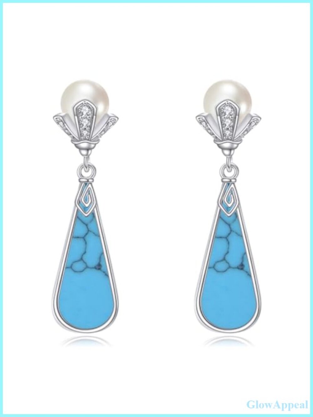 Teardrop Turquoise & Freshwater Pearl Dangle Earrings